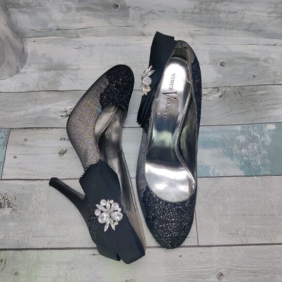 Vince Camuto 'Beauty' Heels w/ Crystal Rhinestone Lace Bow Sz 7.5 Pumps - Picture 6 of 16